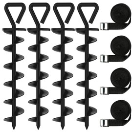 Eurmax USA Trampoline Stakes Heavy Duty Trampoline Parts Steel Stakes Anchor Kit for Trampolines Canopy Anchor Dog Tie Out Stakes -Set of 4 Bonus 4 Strong Belt