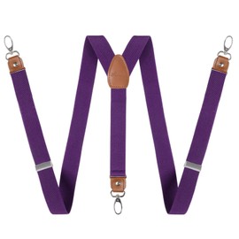 Alizeal Mens 1 Inch Braces with Leather Joint and 3 Swivel Hooks Solid Color Y-Back Suspenders, Plum Purple
