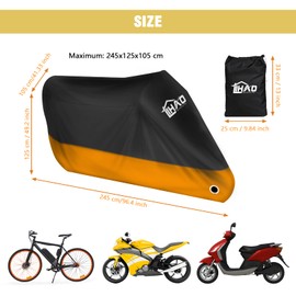 LIHAO 190T Motorcycle Cover Waterproof Motorbike 190T Polyester Indoor Outdoor Rain UV Dust Protective Covering For Motorbikes, Scooter, Moped Bike,Motorcross (Black And Orange)