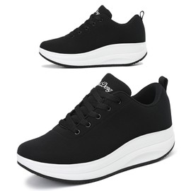 RUIDENG Rocker Bottom Shoes for Women Orthopedic | Comfortable Womens Sneakers Everyday Working | 2 Inch Thick Sole Black White Size 5