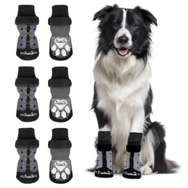AUTOWT Non-Slip Dog Socks 3 Pairs - Indoor Hardwood Floor Dog Paw Protector Prevents Wear and Tear, Pet Dog Adjustable Anti-Shedding Dog Socks for Small Medium Large Dogs Prevents Licking(M,Black)