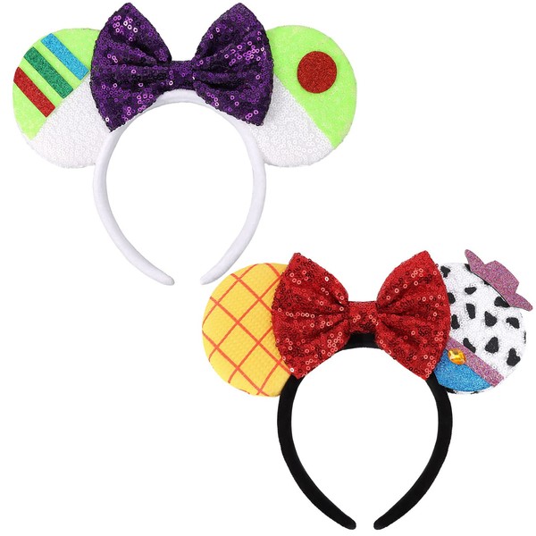 HXPLN 2 PCS Mouse Ears Headbands, Mouse Ears Bow Headbands