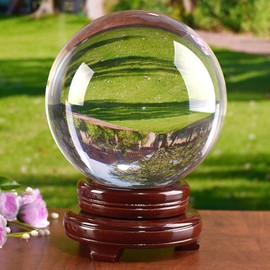 awagas K9 Crystal Ball 150mm(6 inch) Clear Crystal Ball with Wooden Stand for Lense Ball Meditation Divination Healing Photography Decor Magic Healing Sphere Ball