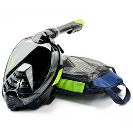 Captain Mike - Vollgesichts-Schnorchelmaske – 180° Sicht – faltbar – Dry-Top System – Anti-Beschlag – CO2-Filter – inkl. Tasche & Kamera-Halterung (L/XL)