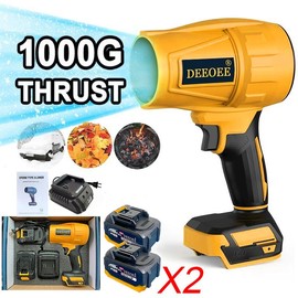 DEEOEE Cordless Turbo Jet Leaf Blower – High-Power Brushless Motor, Violent TurboFan for Car Drying, Dust Cleaning & Snow Removal – Handheld & Lightweight for Outdoor & Garage Use - Color: 1000G-Wind Thrust Yellow