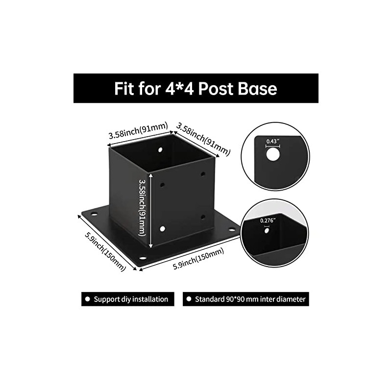 4×4 Post Base 4 Pcs,Deck Post Brackets,Inner Size 3.5"x3.5" Thick