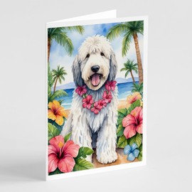 Caroline's Treasures Komondor Luau Greeting Cards Pack of 8 Blank Cards with Envelopes Whimsical A7 Size 5x7 Blank Note Cards