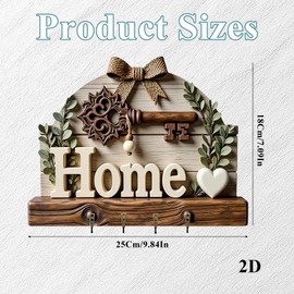 Aurelx 2D Key Holder for Wall, Wooden Key Hooks with 4 Hooks, Decorative Towel Hook Coat Hanger, Garden Cottage Keys Holder for Entryway Hallway Farmhouse