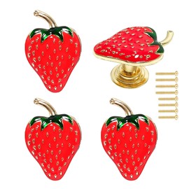 glrovazas Cabinet Knobs Strawberry Knobs, 4 Pcs Creative Fruit Shape Handle Decorative Furniture Door Pull for Cabinet Wardrobe Drawer Bedside Table