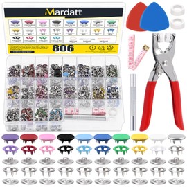 Mardatt 200 Sets Snap Fasteners Tool Kit Includes Hollow and Solid Metal Prong Snaps Buttons, Snaps Fasteners Pliers, Setting Tool and Ruler for DIY Leather Sewing Clothing(9.5mm,10 Colors)