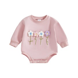 YINGISFITM Newborn Baby Girl Clothes 3D Floral Long Sleeve Sweatshirt Romper Bubble Onesie Fall Winter Infant Outfits (Pink, 6-12 Months)