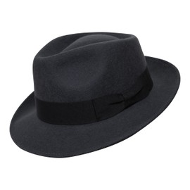 B&S Premium Doyle - Teardrop Fedora Hat - 100% Wool Felt - Crushable for Travel - Water Resistant - Unisex - Dark Grey 60