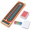Wooden 3-Track Cribbage Board Game with 9 Pegs, Playing Cards