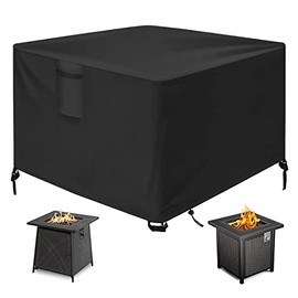 Vodche Fire Pit Cover Square, Waterproof 420D Heavy Duty Square Patio Fire Pit Table Cover with PVC Coating& Air Vents, Dustproof, Anti UV, Fits for 30-32 Inch Fire Pit, 32 x 32 x 24 inch, Black