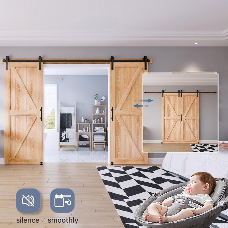 EaseLife 10 FT Double Sliding Barn Door Track and Handle