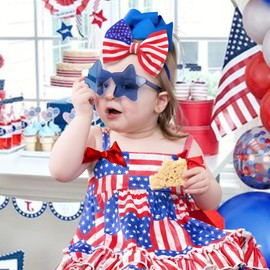 YanJie 4th of July Baby Girl Bows Blue Headband Red White Accessories Newborn Bows Toddler Girls Headbands Toddler