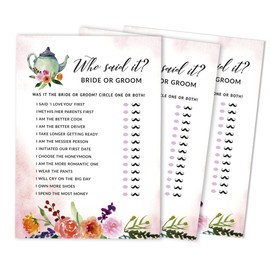 Inkdotpot Tea Party 50-Pack He Said She Said Cards for Couples Funny Rehearsal Dinner Who Said it Question Bridal Shower Engagement Party Game Ideas