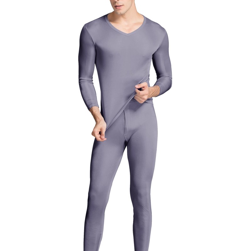 Grenasasilk Men's Silk Long Johns Mulberry Silk Long Underwear V-Neck