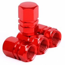 Pack of 4 Valve Caps, Bicycle Valve Caps Car Aluminium Tyre Valve Caps, Dust Protection Caps, Car Airtight Seal, for Cars SUV Truck Motorcycles Bicycles (Red)