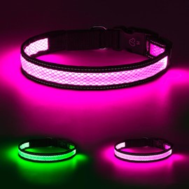 Weesiber Light Up Dog Collar, USB Rechargeable LED Dog Collar Glow in The Dark, Adjustable Reflective Waterproof Dog Collar Light for Night Walking(Pink, S)