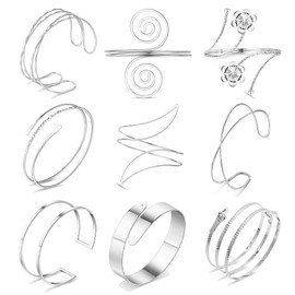 9PCS Gold Arm Cuff Jewelry for Women Upper Arm Cuff Bangle Band Armlet Adjustable Arm Gold Cuff Bracelet Set, Large, Zinc, no gemstone