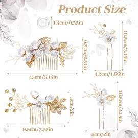 4Pcs Wedding Hair Accessories for Women, Classy Bridal Hair Pins Flower Bridesmaid Hair Accessories 10Pcs Spiral Pearl Hair Pins for Brides Bridesmaids Women Girls (White)