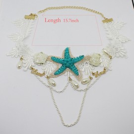 Bodermincer Mermaid Hairband with Starfish Necklace, Hemp Rope Hair Accessories for Women - Adult, Hair Securing Hairband for Wedding, Party, Beach, Travel, Mermaid Costume, Great Gift