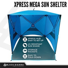 Black Sierra Beach Tent with UPF 50+ Sun Protection, Easy Set Up Sun Shelter, Portable Lawn Canopy with Carry Bag, Outdoor Pop Up Cabana Shade for The Beach, Backyard, Sports, RV