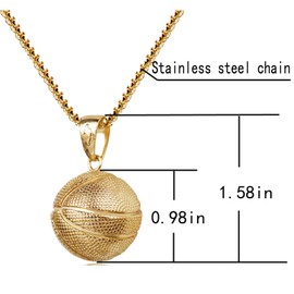 Gold Basketball Necklace for Men Women, 3D Basketball Pendant Necklace, Stainless Steel Necklace Chain, Hip Hop Sports Necklace, Basketball Jewelry Gift for Basketball Players Fans