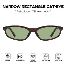 mosanana Retro Cat eye Sunglasses Rectangle Oval Y2k Trendy 2025 Women Fashion 90s Vintage Cool Cute Narrow Small Tortoise Green MS52583