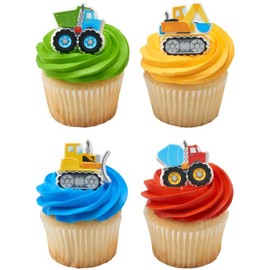 Construction Trucks Cupcake Topper Rings - Set of 12