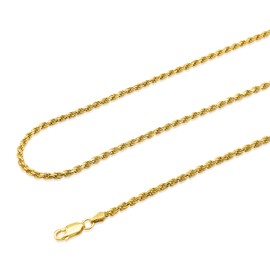 AKA Gioielli® - Cord Chain 3 mm 18K Gold Plated 925 Silver - Men's Women's Necklace Lengths: 45 50 55 60 cm, Gold Sterling Silver, No Gemstone