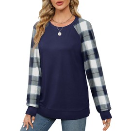 Saloogoe Long Sleeve Tops for Women Going Out Fashion Sweatshirts Loose Fitting Navy Blue L