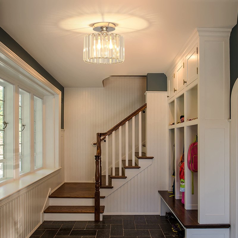 BUXVRCS Semi Flush Mount Ceiling Light, Modern Chandelier Crystal Ceiling