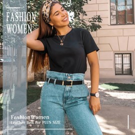 XZQTIVE Women's Leather Belt for Jeans Pants Fashion Ladies Belt with Gold Buckle Black Belt for Women, Black