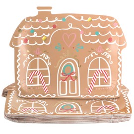 Honeydak 25 Pcs Christmas Party Plates, Gingerbread House Paper Plates, Gingerbread Party Decorations, Disposable Tableware for Merry Christmas Winter Holiday Dinnerware Supplies
