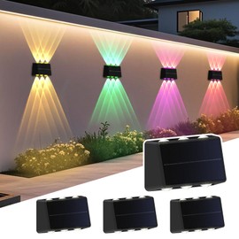 Solar Fence Lights Outdoor - 3000/4000/6000K & 8 RGB Colors, IP65 Waterproof LED Outdoor Wall Lights Solar Powered, 150 Lumens Up & Down Lighting for Backyard, Patio, Porch, Deck, Wall, 4-Pack