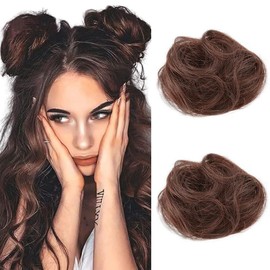 2PCS Mini Claw Clip in Hair Bun Messy Cat Ears Hair Bun Extension Synthetic Hair Chignon Donut Wig Accessory Updo Space Bun Hair Pieces for Women Girls (Light Brown)