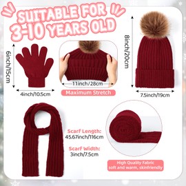 Liitrsh 4 Sets Kids Winter Hat Gloves Scarf Set Girls Boys Knit Hat Long Scarf Snow Gloves Outdoor for Toddler(Deep Colors)