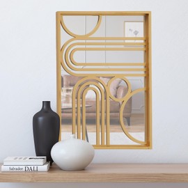 WHW Whole House Worlds Modernist Home Mid Century Mirror, Golden Gilt Frame, Rectangular, Latticework Overlay, 11.5 x 15.75 Inches