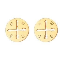Minimalist Compass Disc Stud Earrings Stainless Steel Nautical Sailor Wanderers Cartilage Tragus Tiny Small Studs Earring Fashion Jewelry Gifts for Women Men (Gold)