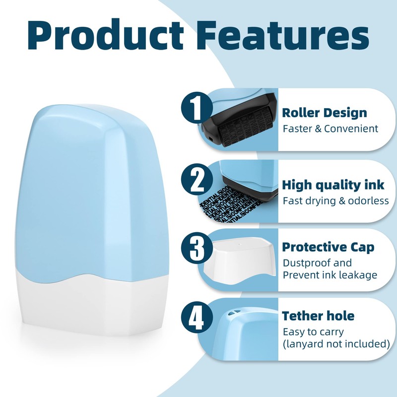 KOEYLE 2 Pack Confidential Roller Stamp with 6 Pack Refills