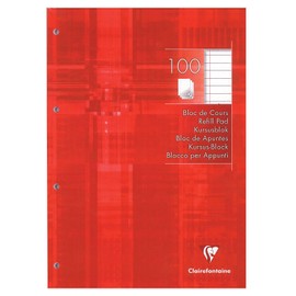 Clairefontaine - Ref 5818C - Punched Refill Pad (Pack of 100 Sheets) - A4 (210 x 297mm) in Size, Lined Rulings with Margin, 90gsm Paper, 4-Hole Punched