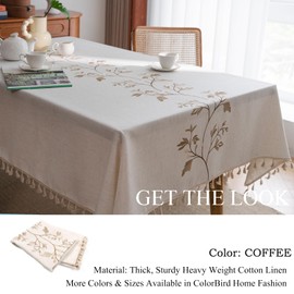 ColorBird - Mantel rectangular de 55 x 70 pulgadas, 1,8 m, mantel rectangular de algodón y lino, hojas de café, otoño, granja, comedor, mantel sin arrugas, para fiesta de té