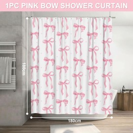 FloralGrace Cute Shower Curtain Pink Bow Fabric Shower Curtains for Bathroom Modern Aesthetic Fabric Shower Curtain Set with Hooks 180 x 180 cm, Pink Bow