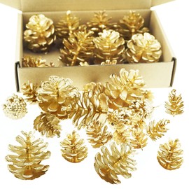 SaktopDeco 30 Counts Artificial Pine Cones Small Gold Pinecones Ornaments Christmas Pine Cones Bulk for Crafts Christmas Tree Holiday Garland Wreath Decor
