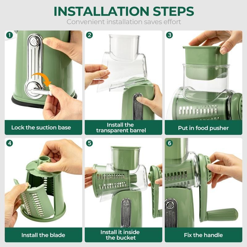 SUSTEAS Rotary Vegetable Chopper - 5 Blades, Suction Base, Handle,