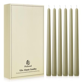 Pickood New Burning Formula Unscented Dripless 12-Inch Taper Candles Set of 12 - Sage Green, for Wedding, Dinner - Smokeless, Long Burning - Hand Poured, Colored Tall Candlesticks - Verde Salvia