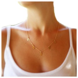 Allereya Vintage Leaf Dangle Necklace Metal Leaf Pendant Necklace Tiny Leaf Choker Necklace Gold Minimal Choker Necklace Jewellery for Women and Girls