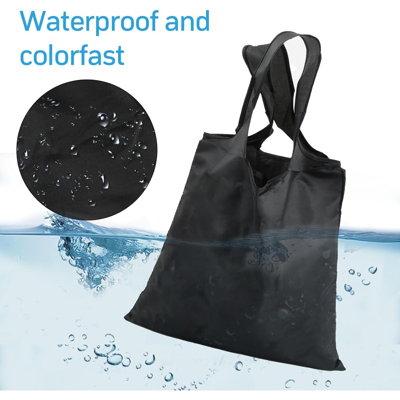 4 bolsas de la compra plegables con bolsa adjunta, negro,